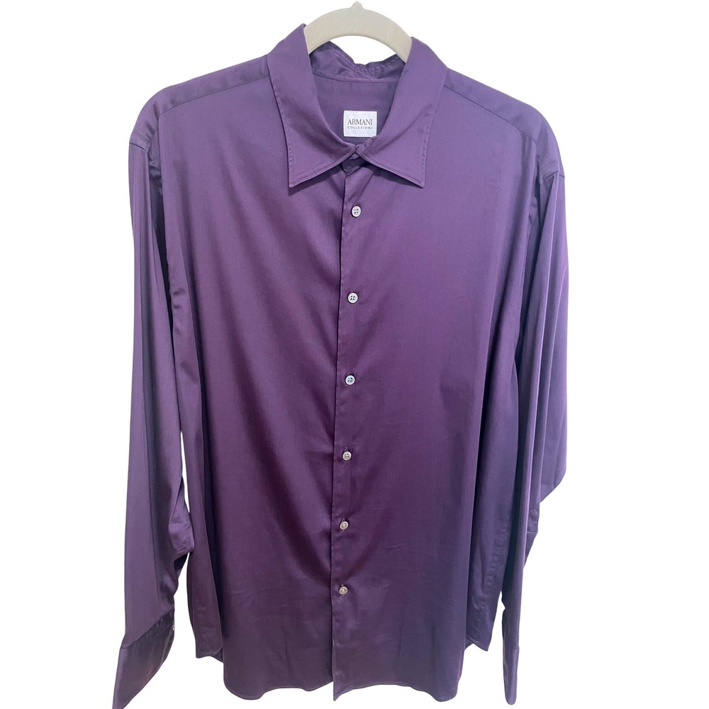 Armani Collezioni Purple Shirt XL Stretch Button Front Long Sleeve Luxury
